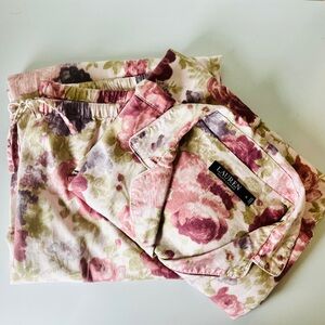 Lauren Ralph Lauren Floral Pajama Set XL Cotton Viscose Button Top & Pants